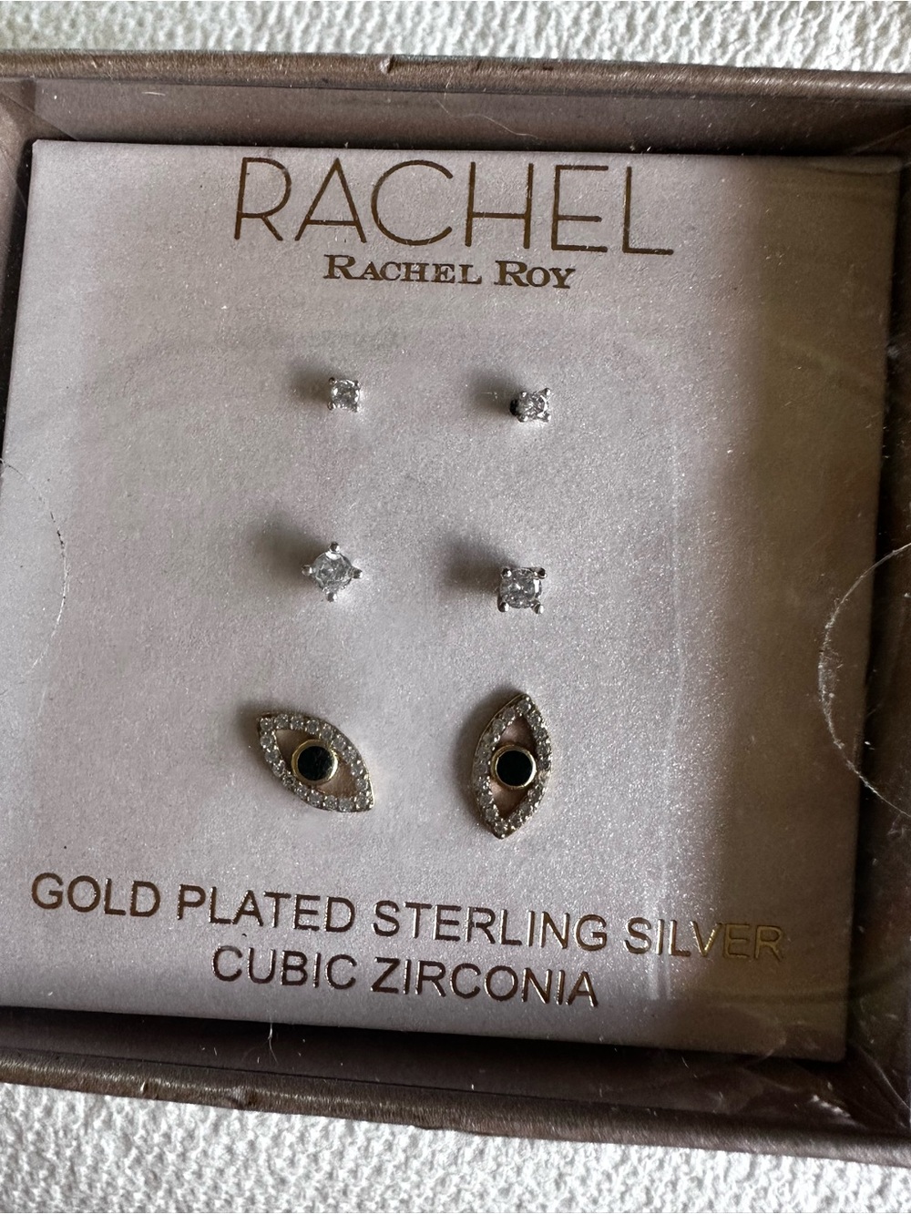 RACHEL Rachel Roy sterling gold plated earrings new in box